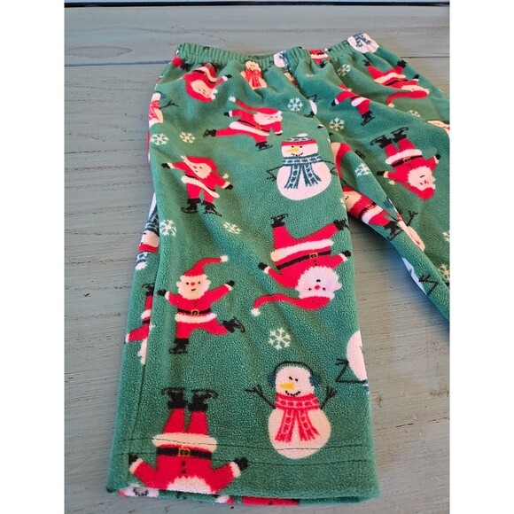 CARTER'S Green Fleece Santa Claus & Snowman Print PJ Pants Boys Girls Size 12 Mo - Picture 2 of 6